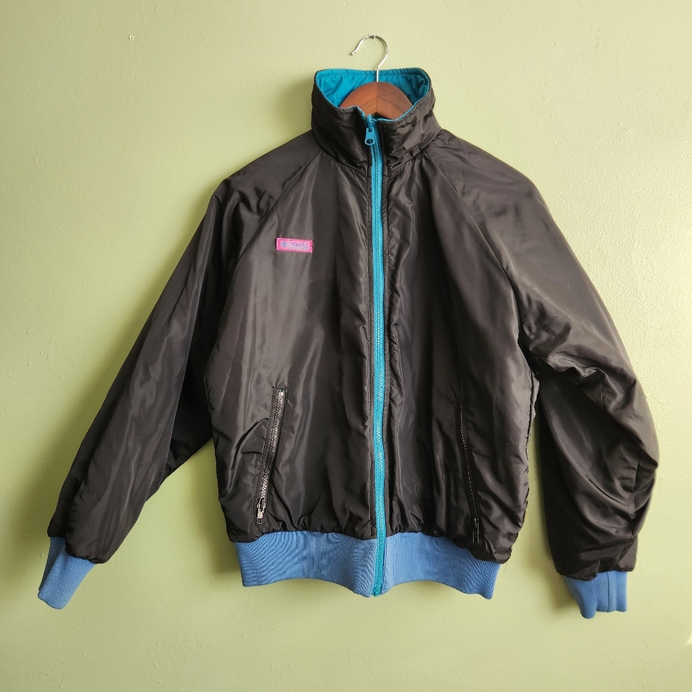 Vintage Reversible Columbia Black and Teal Bomber Jacket